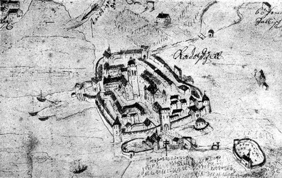 Radolfzell im 17. Jahrhundert. Nach einer alten Zeichnung. Original im Generallandesarchiv Karlsruhe