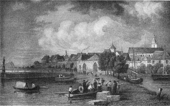 Radolfzell um 1840 mit Seetor. Nach einem alten Stich 
