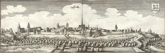 Matthäus Merian: Ansicht von Seltz im Palatinatus Rheni, 1645. Digitalisat der UB Düsseldorf