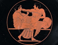 Weinschale (Kylix) aus Athen; Ton; um 500 v. Chr. Inv. BS 489. 