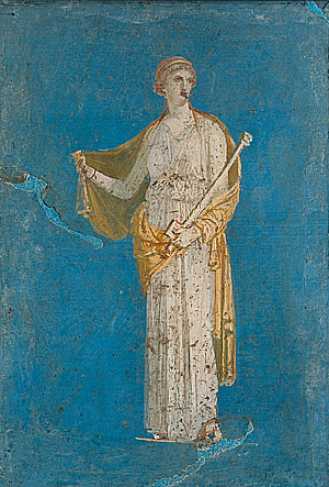 Medea hält das Schwert, mit dem sie ihre Kinder ermorden wird. Wandgemälde aus der Villa Arianna in Stabiae
