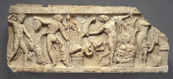 Mänaden und Satyrn in Ekstase, röm. Sarkophag, Marmor, 2. Jh. n. Chr. 