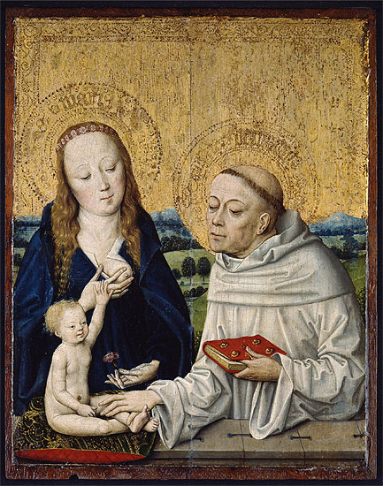 Meister des Marienlebens: Maria mit dem Kind und der heilige Bernhard, 1460
