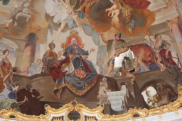 Deckenfresko aus Schloss Bruchsal mit einmonzierten Fakes 