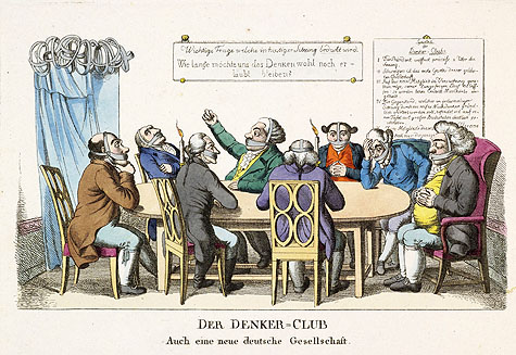 "Der Denker-Club“. Karikatur, Deutschland, um 1825