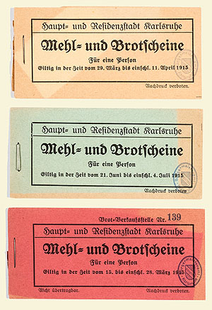 Lebensmittelmarken. Karlsruhe, 1915