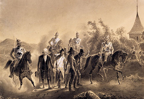 „Transport von gefangenen Aufständigen“. Friedrich Kaiser, 1849 