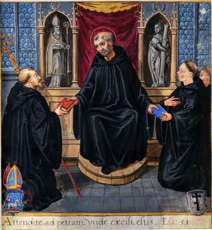 Der heilige Benedikt &uuml;bergibt die Regel. Augsburg, 1. Viertel 17. Jahrhundert.