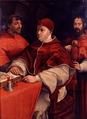 Das Gemälde des Künstlers Giuliano Bugiardini zeigt den kunstsinnigen Medicipapst Leo X.,