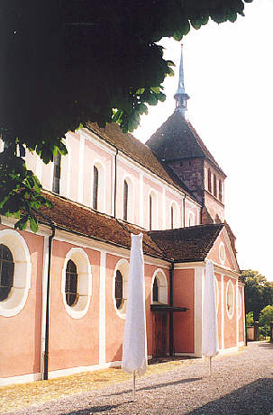 Zurzach, Verenamünster, barockisiertes Langhaus mit gotischem Chorturm