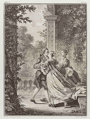 Noël Le Mire nach Jean-Michel Moreau le Jeune: Der erste Kuss der LIebe (Julie oder die neue Heloise), 1773. Radierung und Kupferstich. Foto: Axel Kilian