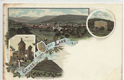 Lithografie mit Stadtansicht, Storchenturm und Reichswaisenhaus (um 1900)