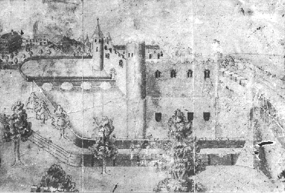 Zeichnung der Wasserschlossruine aus dem 18. Jahrhundert