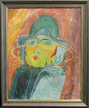 Adolf Riedlin: Frau mit grünem Hut, um 1931, Öl auf Pappe, Sammlung Dreiländermuseum (BKRi 3)