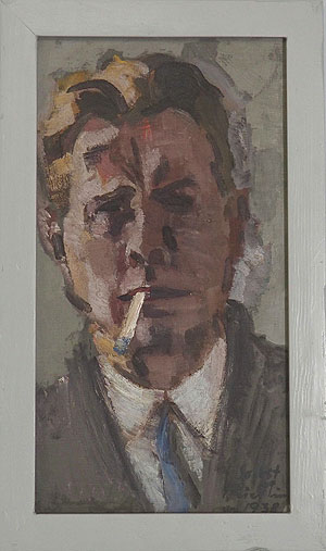 Adolf Riedlin: Selbstbildnis mit Zigarette, 1938, Öl auf Leinwand, Sammlung Dreiländermuseum (BKRi 68)
