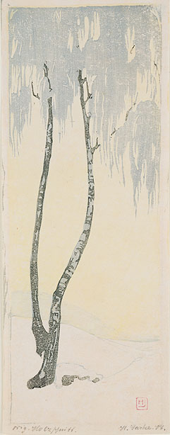 Hedwig Jarke, o. T. (Zwei Birken), Farbholzschnitt aus der Sammlung Felix Häberle, München