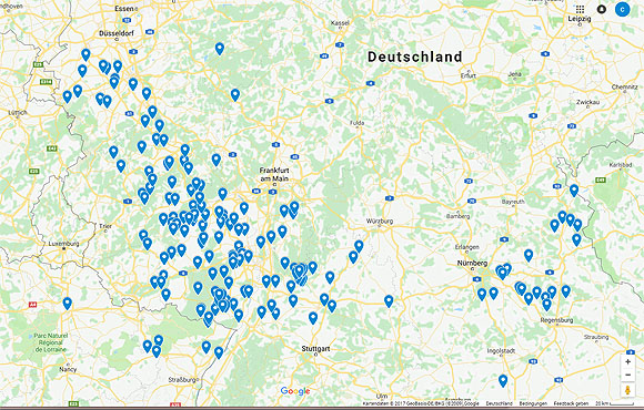 Das Verbreitungsgebiet des Arbeitsbereichs "Historisches Ortslexikon der Pfalzgrafschaften"