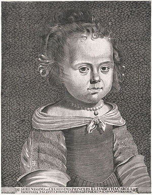 Liselotte von der Pfalz als Kind von etwa 4 oder 5 Jahren, Kupferstich von Johann Schweizer nach Waelrant Vaillant. Nationalbibliothek Wien. Publ. Domai