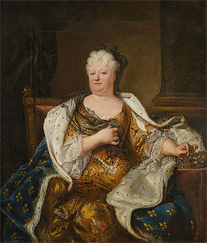 Liselotte von der Pfalz. Gemälde von Hyacinthe Rigaud, ca. 1713. Schloss Versailles. Publ. Domain. Das Gemälde hängt als Kopie im Ruprechtsbau des Schlosses Heidelberg, allerdings seitenverkehrt.