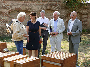 Staatsekretärin Gisela Splett bei den Bienen in Kloster Schussenried