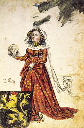 Mechthild von der Pfalz im Codex Ingeram. Wien, Kunsthistorischen Museum, Waffensammlung, Handschrift A 2302. Bild: SSG