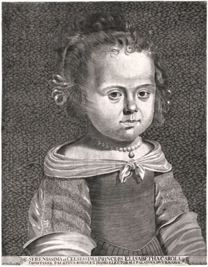 Johann Schweizer nach Wallerant Vaillant: Pfalzgräfin Liselotte im Alter von 4 - 5 Jahren. Kupferstich. . Nationalbibliothek, Wien, Wikimedia Commons/PD