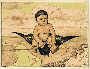 Hans Thoma (1839–1924), Amor auf Vogel, 1897, farbige Algrafie auf Velinpapier, Privatsammlung, Foto: Dieter Conrads