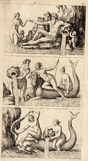 Salomon de Caus, Entwürfe für Grottendekorationen. Aus: Hotus Palatinus, Tafel 27. UB Heidelberg, Cc BY-SA 3.0