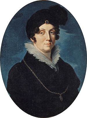 Markgräfin Amalie von Baden, geb. Landgräfin von HessenDarmstadt (1754 - 1832). Porträt nach Johann Heinrich Schröder in Schloss Bruchsal. Wikimedia Commons/PD.