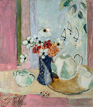 Oskar Moll (1875-1947), Stillleben mit Teeservice und Anemonen, Öl auf Leinwand, 80,5 x
