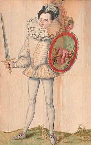 Bildnis der Jakobe von Baden in Männertracht, um 1580. 