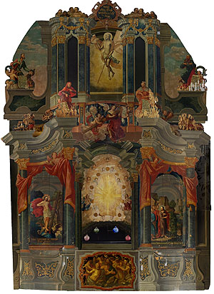 Klosterkirche Schussenried, Heiliges Grab, Fotomointage des gesamten Aufbaus. Foto: Thorsten Nerling/ssg